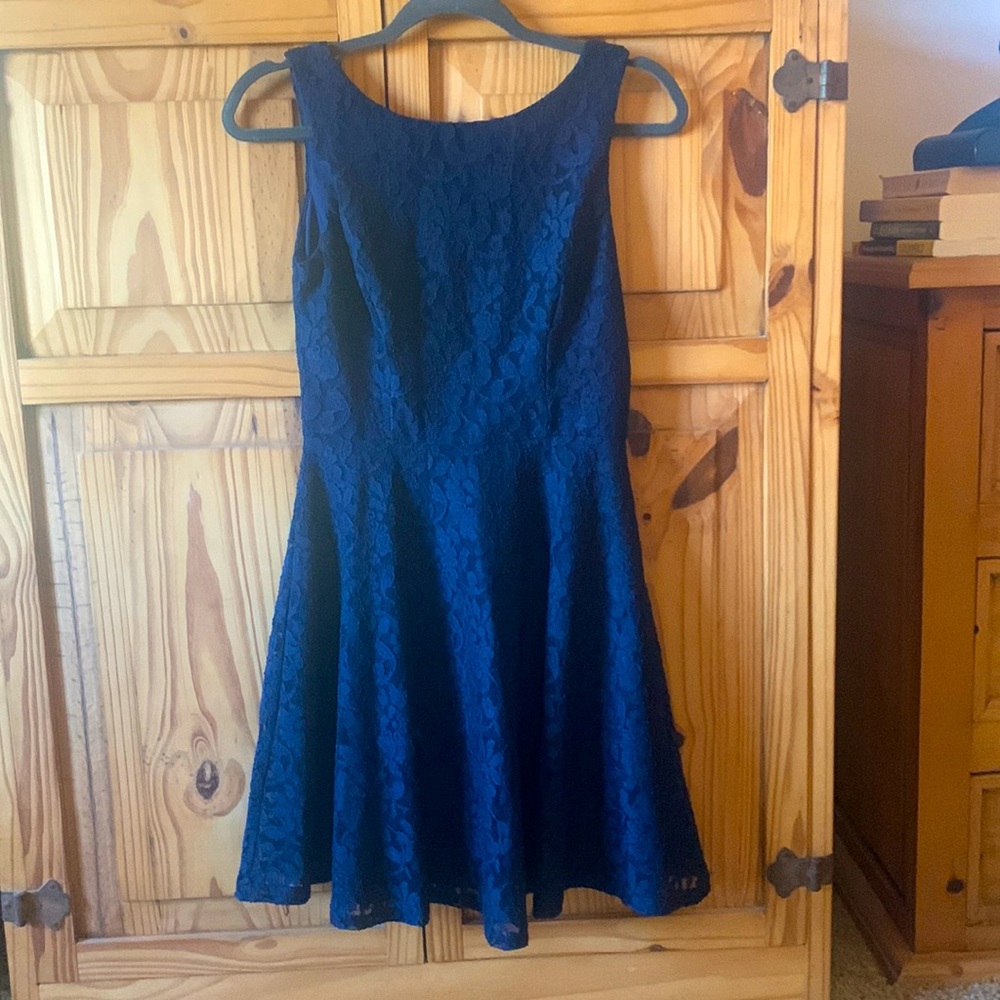 Navy lace fit and flare dress